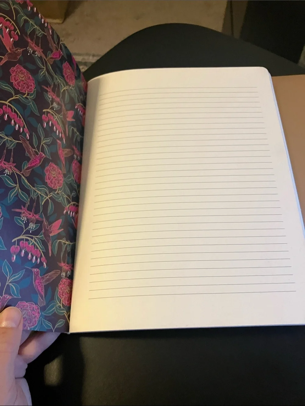 Papyrus Hummingbird and florals Stitched Paper Notebook - Navy with Pink Flowers